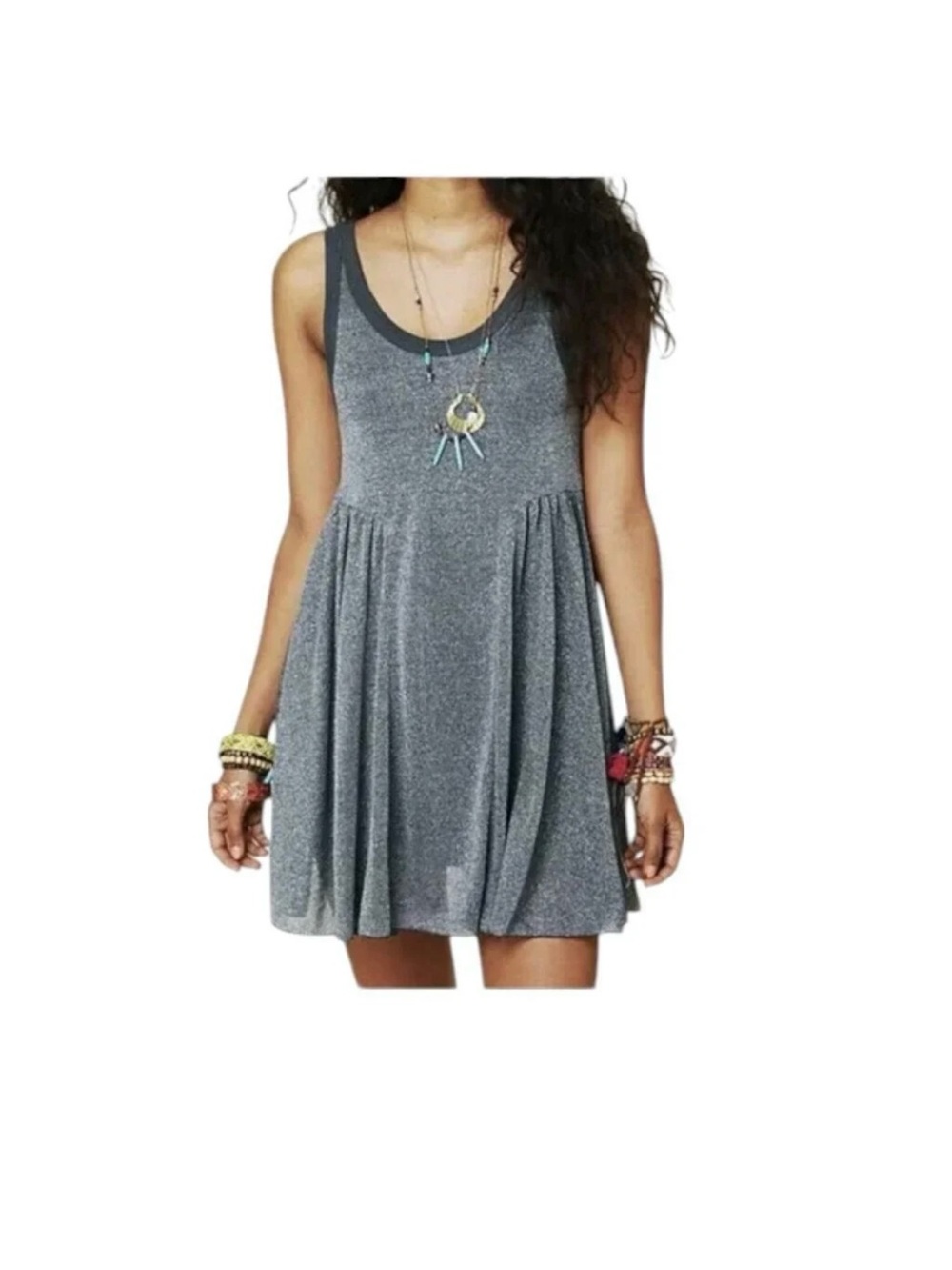 Free People Gray Sleeveless Swing Dress